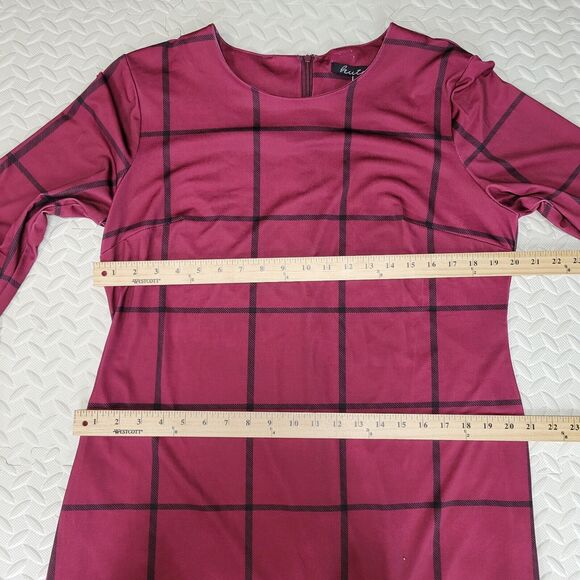 Anthropologie Hutch Shift Dress Size XL Red Black Windowpane Plaid Long Sleeve - Picture 9 of 11